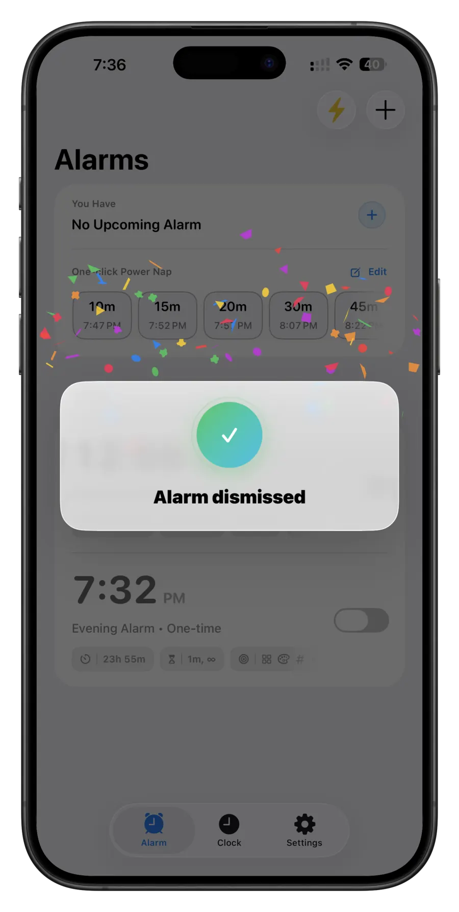 ProAlarm confirming that an alarm has been dismissed