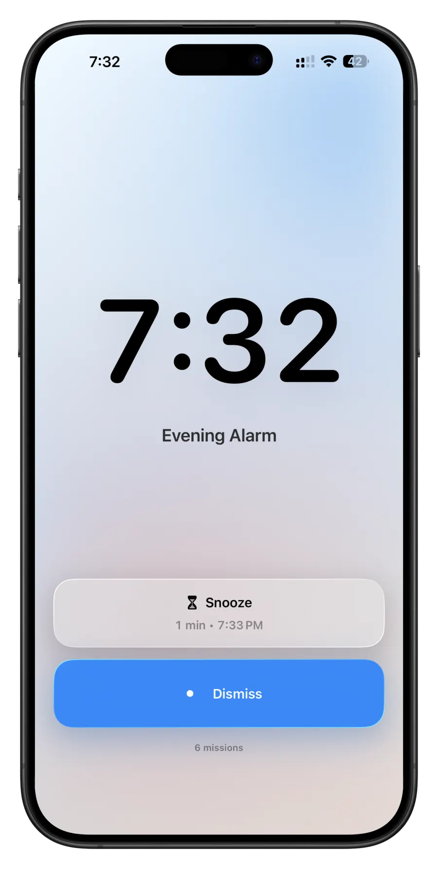 The ProAlarm ringing screen showing snooze and dismiss controls